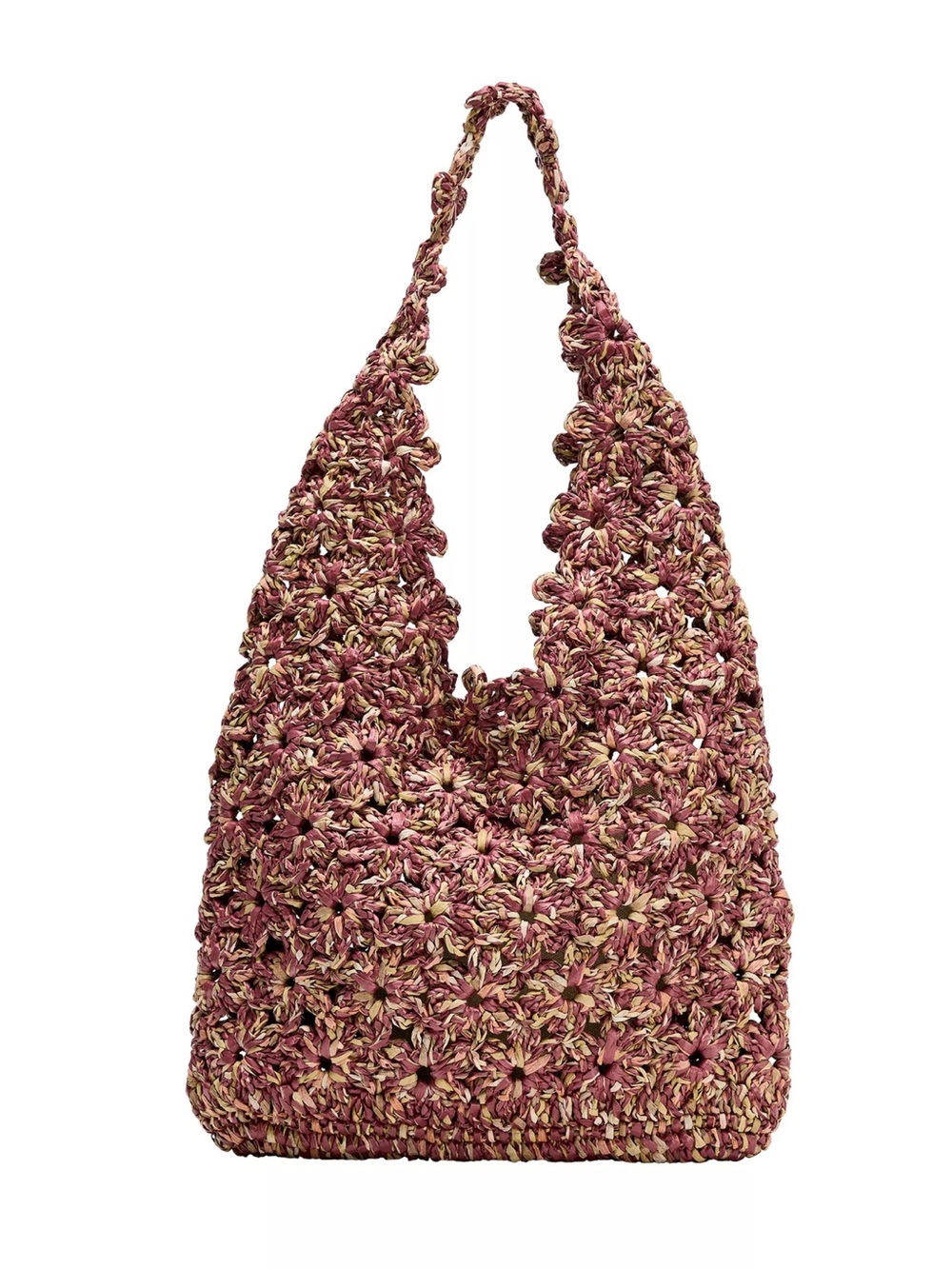Zara Pink and Cream Woven Flower-Textured Shoulder Bag. POP